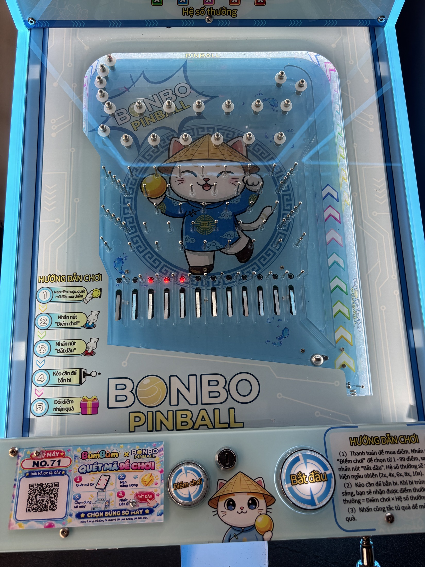Chi tiết bàn chơi pinball cơ điện tử và khe điểm